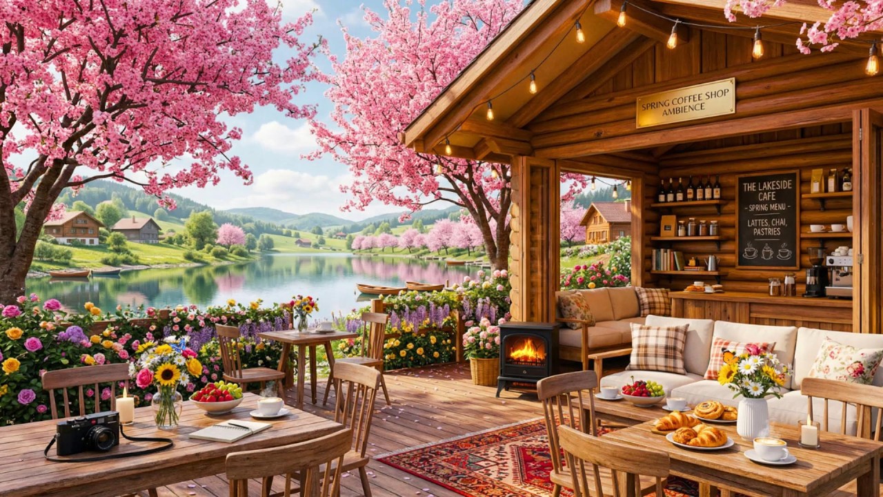 Cozy April Spring Coffee Shop Ambience 🌸 Jazz Relaxing Music To Start ...