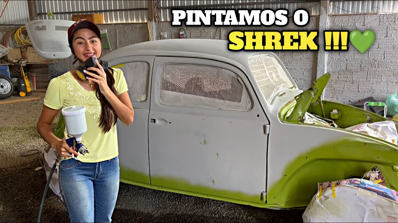PINTANDO O FUSCA SHREK EM CASA!!! *PINTURA COMPLETA*