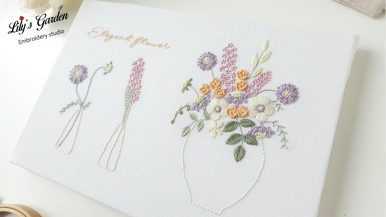 Lily's Garden French Embroidery] Elegance flower vase frame