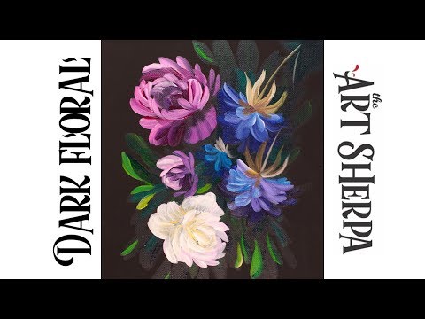 Easy Painting in acrylic Dark Floral for Beginners