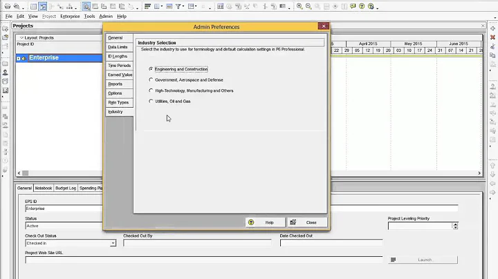 Primavera P6 Industry Settings