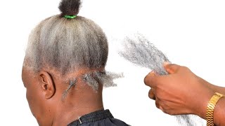Cutest Under Hand Fluffy Grey Natural Kinky Hairstyles For Older Women 2026. Grey Weak Hairline.