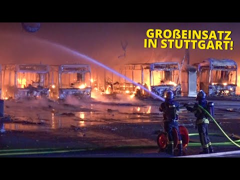 [GROßBRAND IM BUSDEPOT DER SSB!] - 15 Busse in Vollbrand | Großalarm der Feuerwehr Stuttgart -