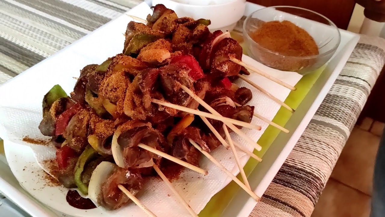 HOW TO MAKE DELICIOUS GHANA GIZZARD KEBAB. GIZZARD RECIPES \SUYA KEBAB