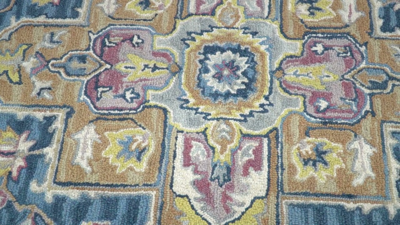 5x8 Hand Hooked blue and Peach Wool Textured Loop Area Rug | GAR4