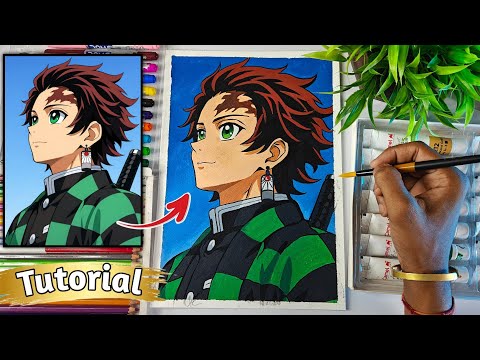 Tanjiro Kamado Acrylic Painting Tutorial 🔥 Easy Demon Slayer Step by Step