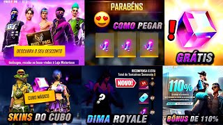 COMO GANHAR O CUBO MÁGICO E PRÓXIMAS SKINS, BÔNUS DE 110%, BTS DE VOLTA E DIMA ROYALE - FREE FIRE