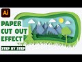 Landscape with Paper Cut Out Effect | Illustrator CC tutorial (FLAT DESIGN)