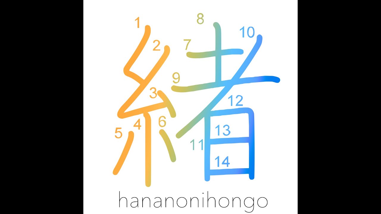 緒 - tied together/thong/strap/beginning - Learn how to write Japanese ...