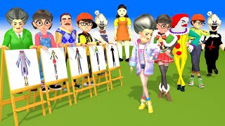 Scary Teacher 3D vs Squid Game Picture and Nice Dress or Error Challenge Hello Neighbor vs Ice Loser