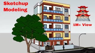 4 Story Apartment Building In Just 20 Minitues  In Sketchup || Sketchup Modeling | sketchup tutorial