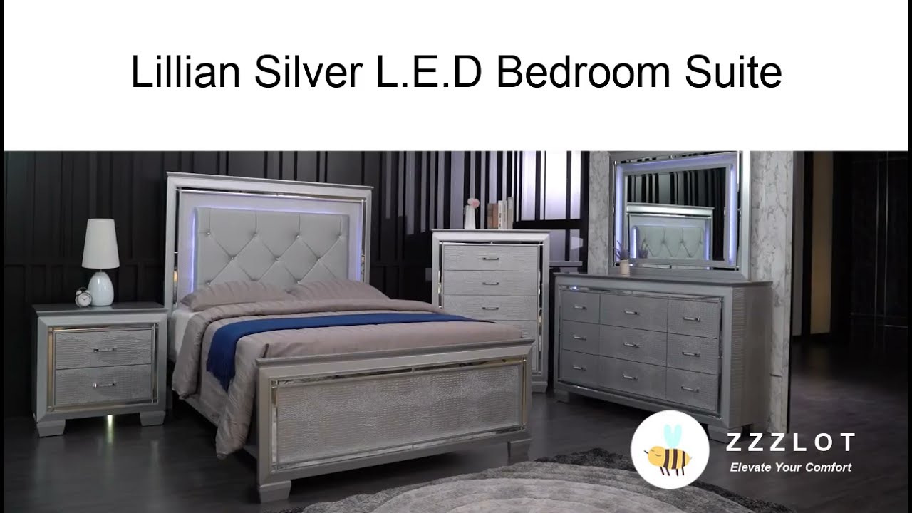 Lillian Silver L.E.D. Bedroom Set by ZzzLot Furniture Outlet