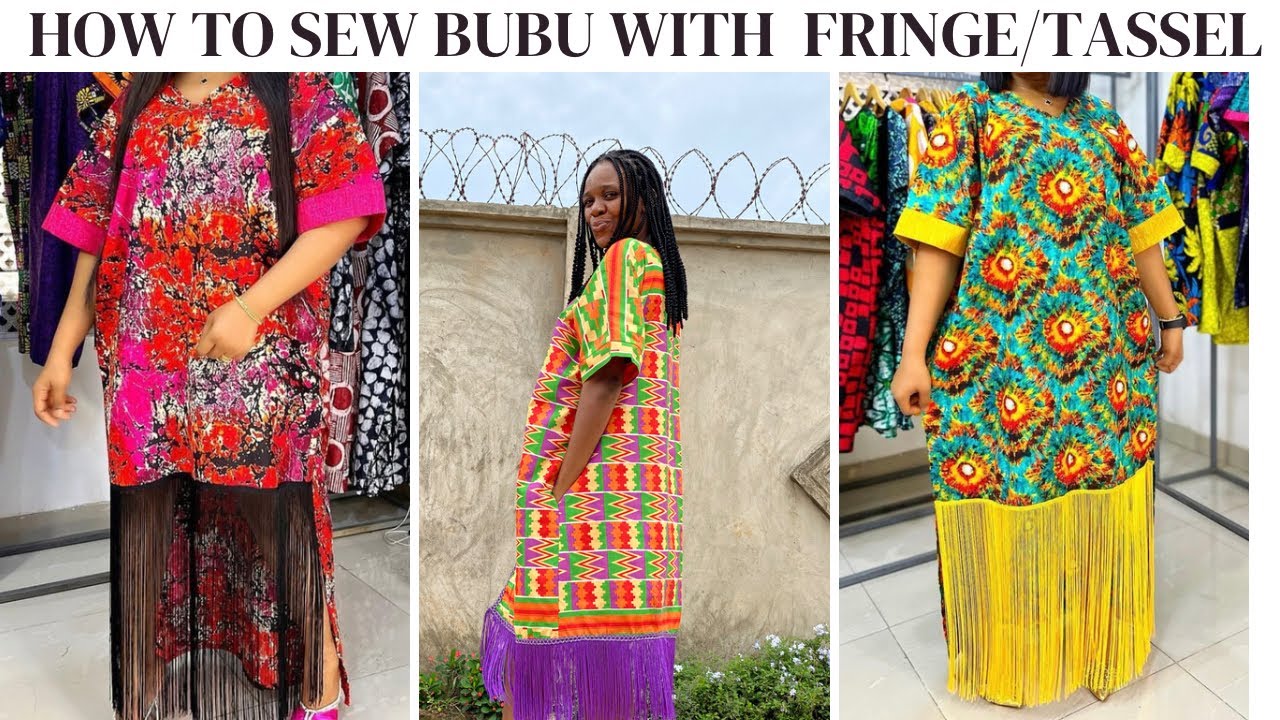 How To Cut And Sew Bubu with Fringe Trimming #bubu #kaftan #tassels ...