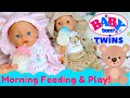 Baby born twins morning routine feeding play  nap emma  ethan are eating solid food now 