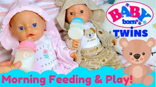 💖💙Baby Born Twins: Morning Routine, Feeding, Play & Nap! Emma & Ethan Are Eating Solid Food Now! 🍎🍐 screenshot 2