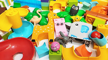 Satisfying Building Blocks ASMR Marble Run - deer slide, elephant seesaw and funny animals