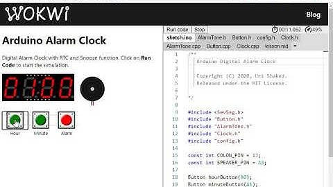 Alarm Clock project with Display using Arduino - Wokwi Embedded Systems Simulator