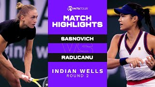 Aliaksandra Sasnovich vs. Emma Raducanu | 2021 Indian Wells Round 2 | WTA Match Highlights