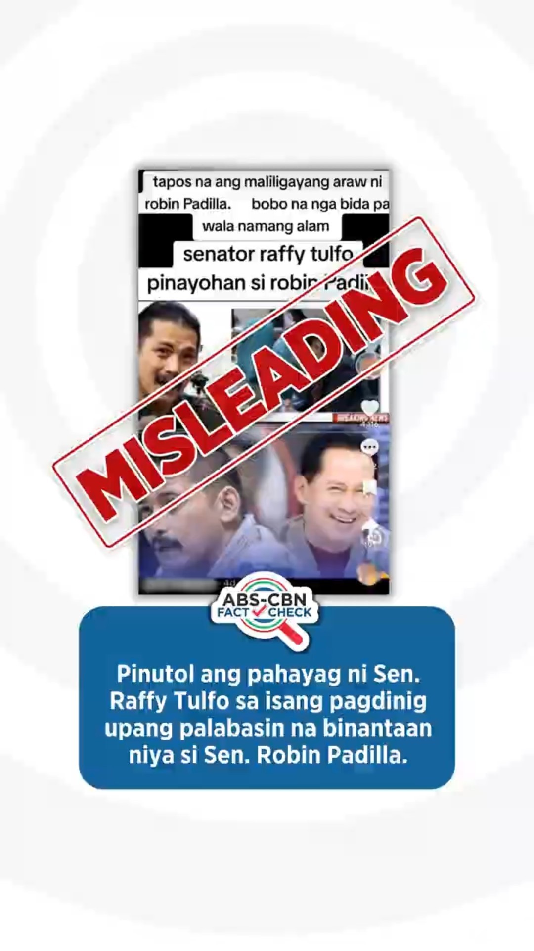 FACT CHECK: Pinutol ang pahayag ni Sen. Tulfo para mistulang binantaan niya si Sen. Padilla