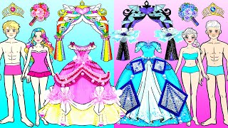 WEDDING DRESS: Rainbow Barbie VS Blue Elsa - Barbie Wedding Handmade - DIYs Paper Dolls & Crafts