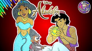 DISNEY PRINCESS JASMINE AND ALADDIN PRINCE ALI COLORING BOOK PAGES TUTO HOW TO COLOR