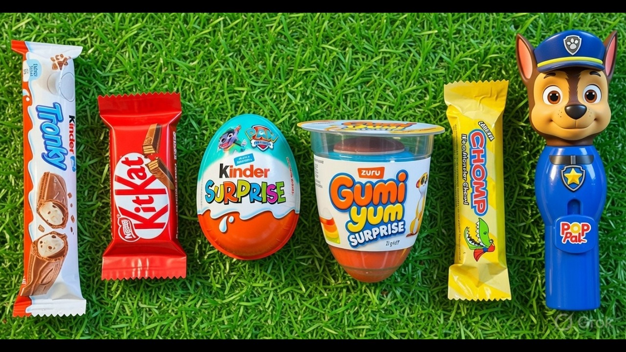 Asmr colorful kinder surprise with lot of candy/ satisfying candy video