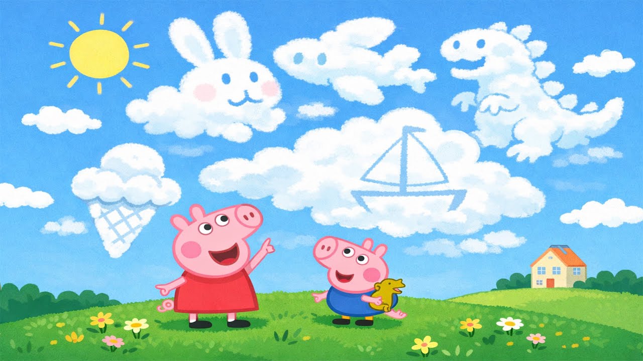 Peppa’s Cloudy Adventure with George 🌈 | Fun Shapes in the Sky | Peppa Pig Funny Animation