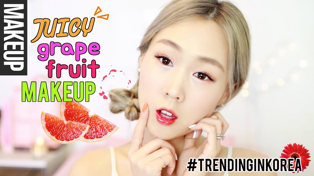 Fun Korean Makeup! Grapefruit Inspired Look & Hair (+Skincare Tips) 🍇🍉🍓 상큼한 자몽 메이크업 + 헤어! [한글자막]