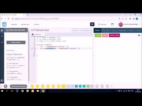 JavaScript სავარჯიშო 2.7.7 school out / codehs.com პლატფორმა ( ლევანი მასწავლებელი )