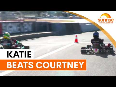 Breakfast TV host beats Supercars legend in chaotic go-kart race | Sunrise