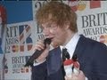 Ed sheeran speaks in the winners room at the brit awards 2012
