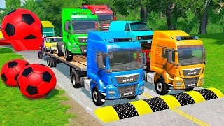 Double Flatbed Trailer Truck vs Speedbumps Train vs Cars  Tractor vs Train Beamng.Drive 021 #123