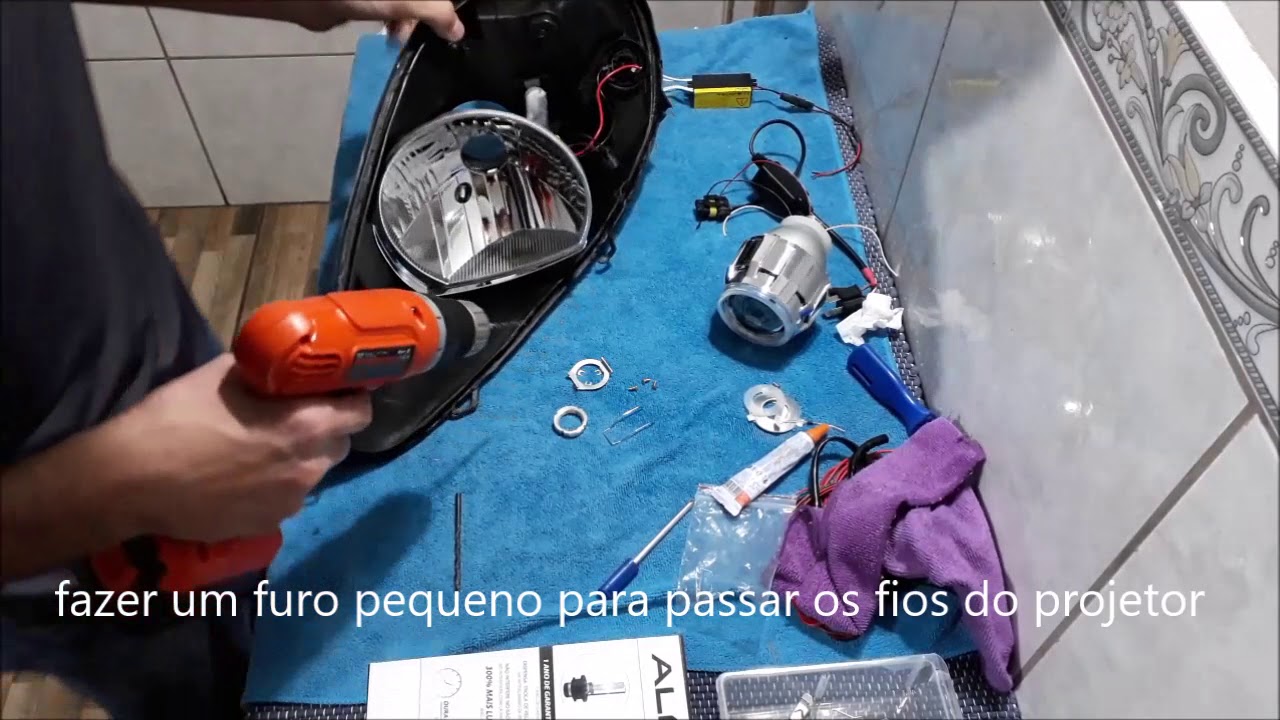 Projetor retrofit farol Fiat Punto + Angel Eyes + Xenon 6000k