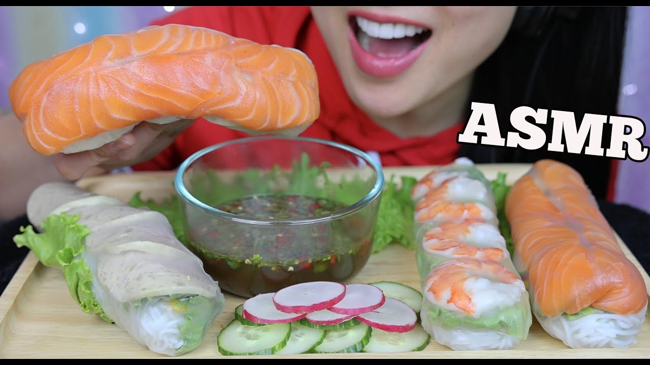 ASMR SALMON SASHIMI + JUMBO SHRIMP + VIETNAMESE HAM SALAD ROLL (EATING SOUNDS) NO TALKING | SAS-ASMR
