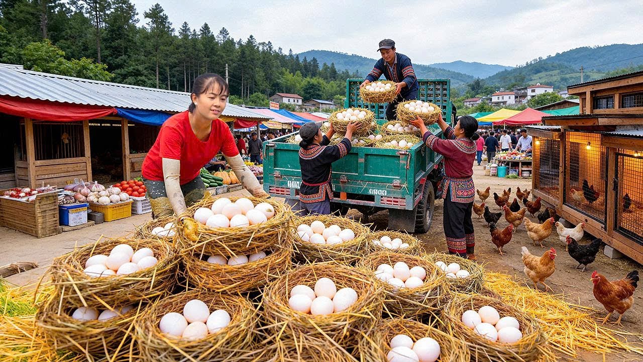 Harvesting 1000 Fresh Eggs at Chicken Farm | Daily Farm Life & Market Selling