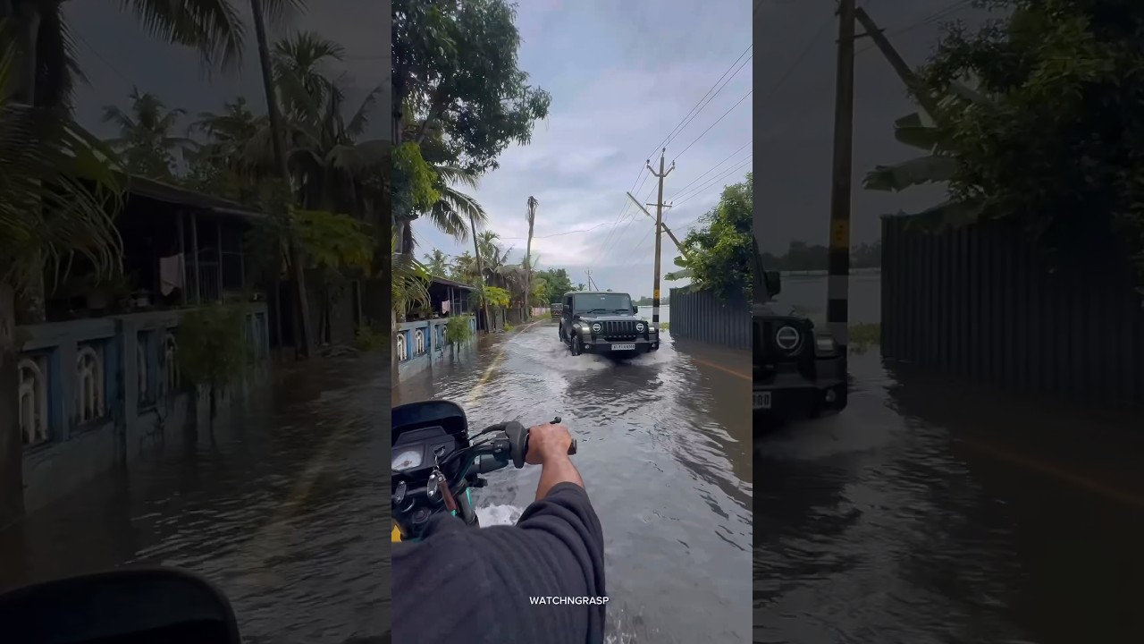 Road??Bike Riding in a watery Road| 