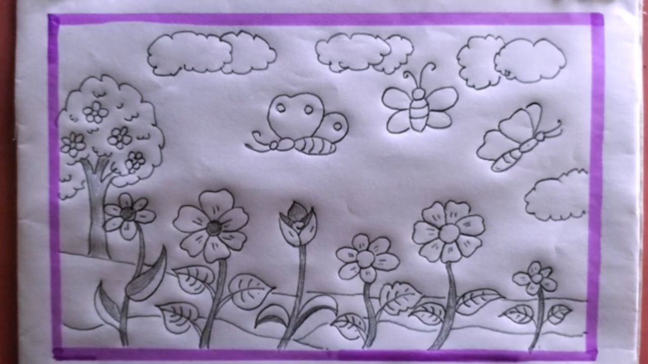 how to draw spring season easy/spring season drawing - YouTube