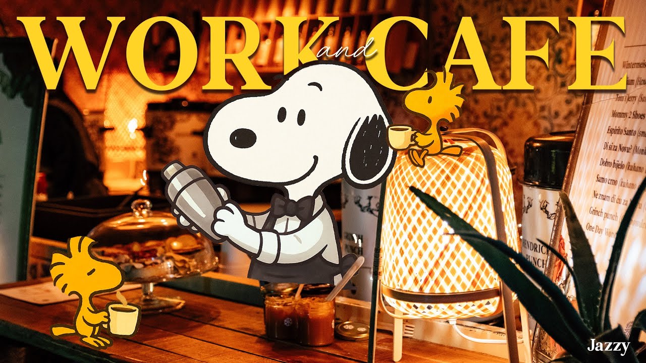 Snoopy works at cafe relaxing jazz beats for a cozy day by jazzy
