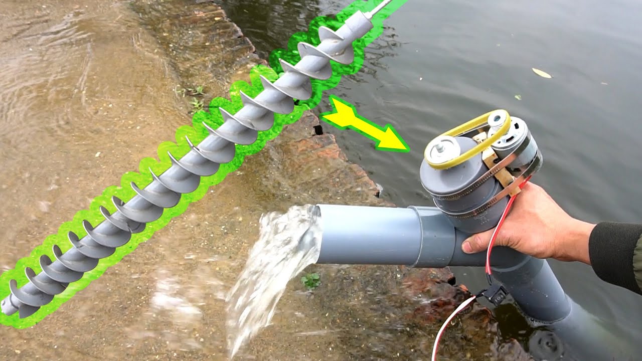 DIY high power 12v water pump using Archimedes screw