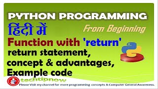 Return Statement in python Hindi | Function with return in Python | Return from function in python