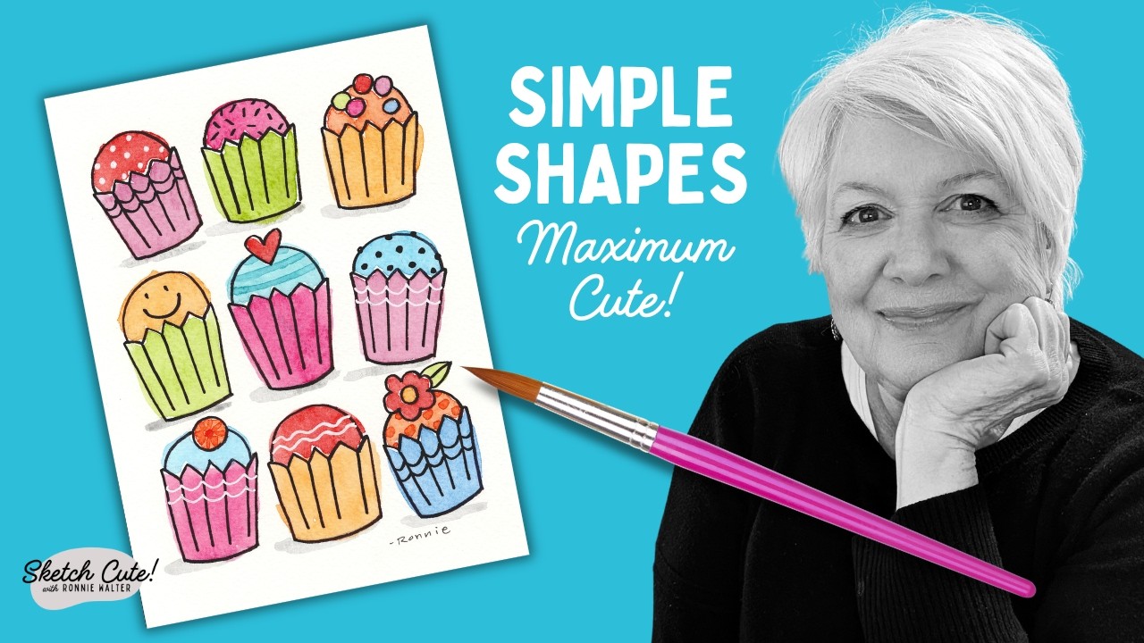 Easy and Cute Bright Cupcakes Tutorial—Line and Watercolor