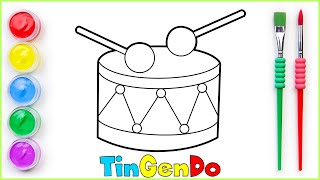 How to draw and paint a drum. Coloring, drawing and painting for kids by TinGenDo