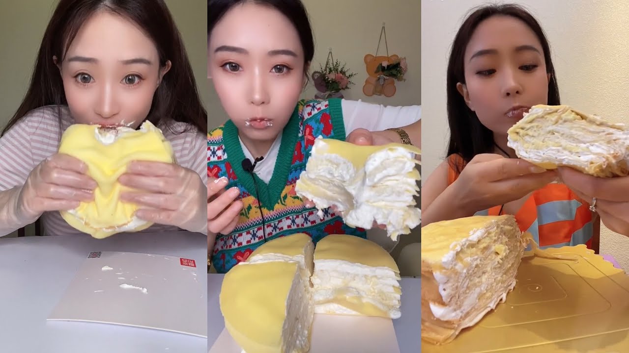 [CREPE ASMR] durian crepe cake | eating show