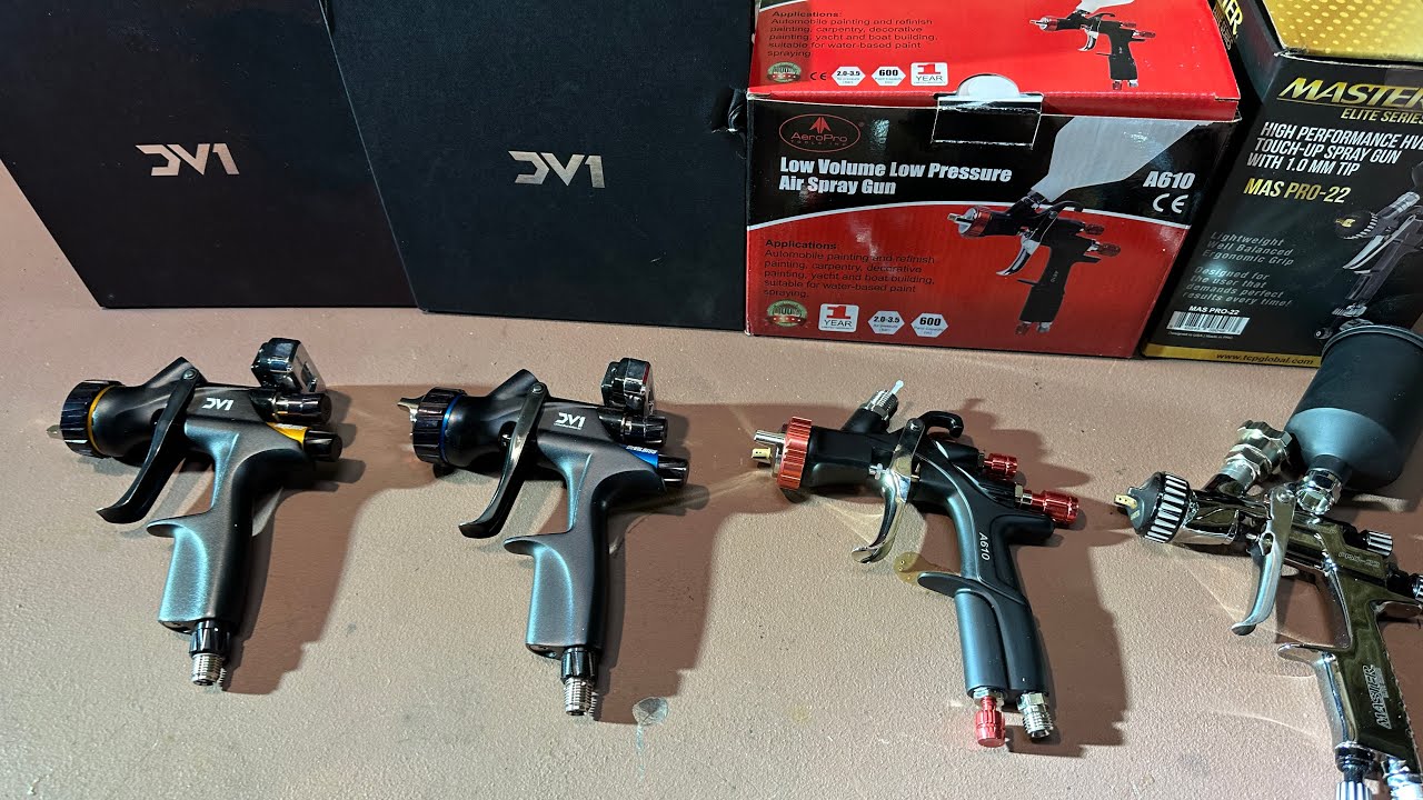 DV1 Spray gun clear and base and aeropro a610 and master elite mini gun Más pro22 YouTube