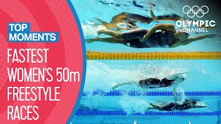 Top 10 Fastest Women's 50m Freestyle times at the Olympics! | Top Moments