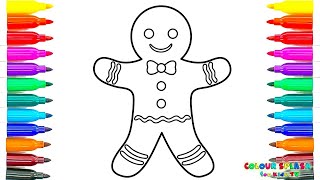 Gingerbread Man Christmas Drawing, Painting and Coloring for Kids | Let's Draw, Paint Together