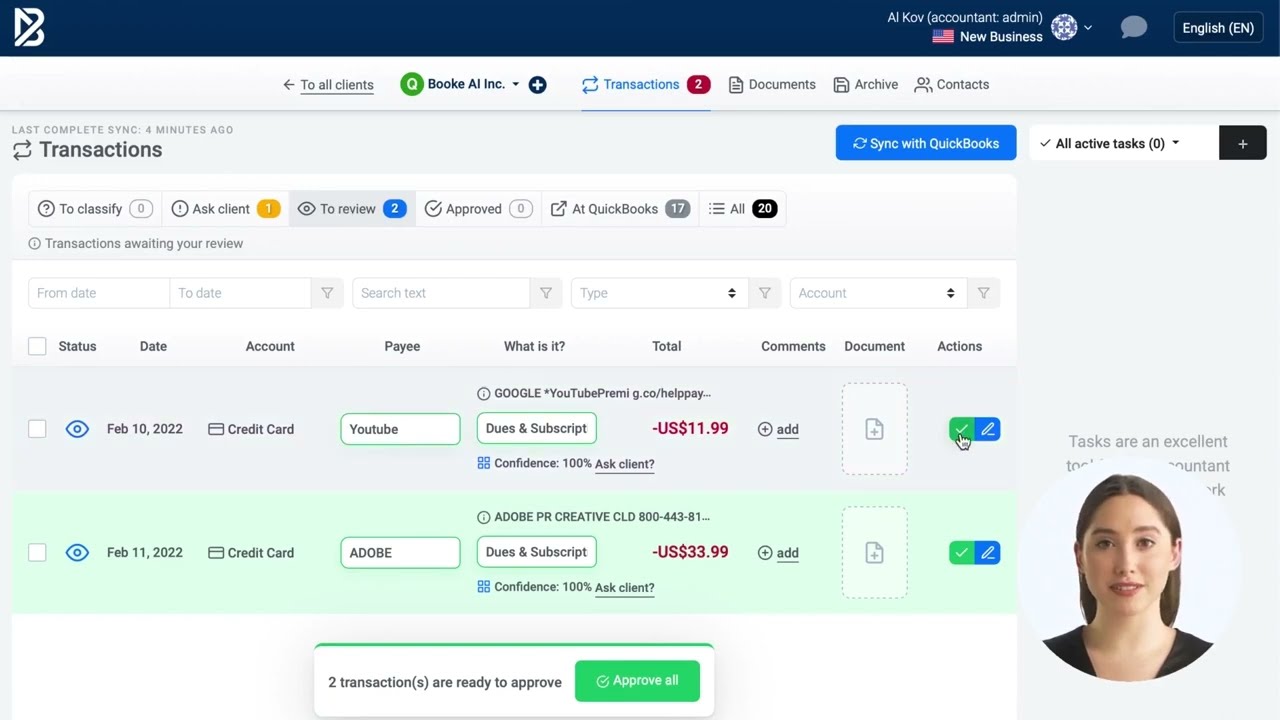 Bookkeeper's onboarding on Booke AI - QuickBooks Online company