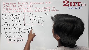 SIMILARITY Exercise 13.3 Q8 Class X ICSE |  In the given figure, AB and DE are perpendicular to BC.