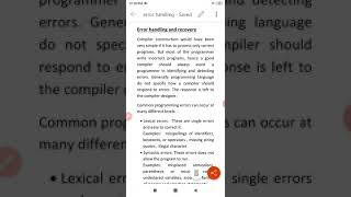Error handling and recovery in syntax analysis