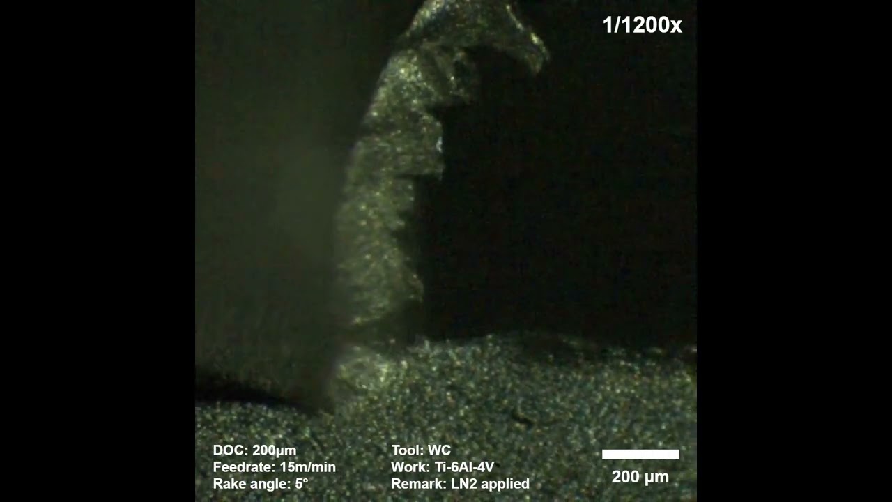 Orthogonal Cutting of Titanium Alloy(DOC: 200µm, Feedrate: 15m/min, Rake angle: 5°, LN2 applied)